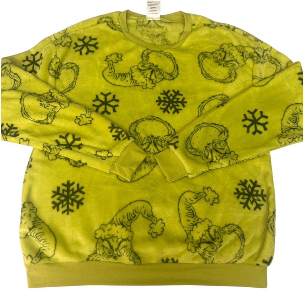 Dr. Seuss The Grinch LS Ugly Christmas Sweater Fuzzy Soft‎ Women's Sz L Green